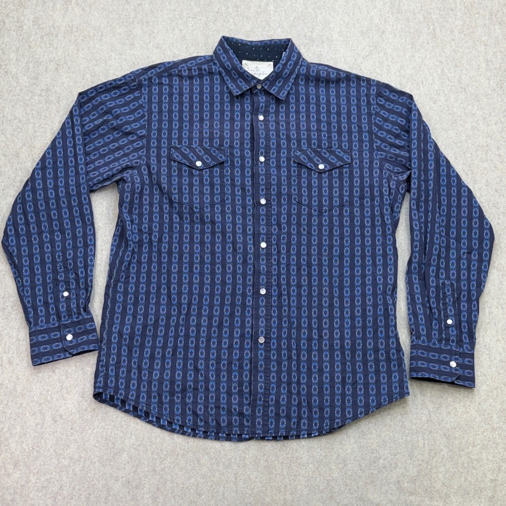 Age of Wisdom Shirt Mens XL Button Down Blue Western Boho Geometric Indie Sleaze